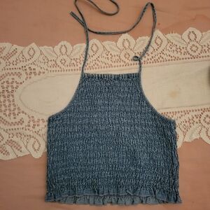 Jean scrunched halter top